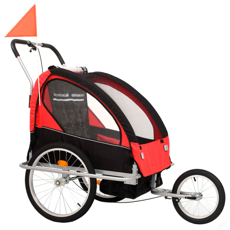 Vidaxl-Fahrradanhänger und Kinderwagen 2-in-1 schwarz und rot