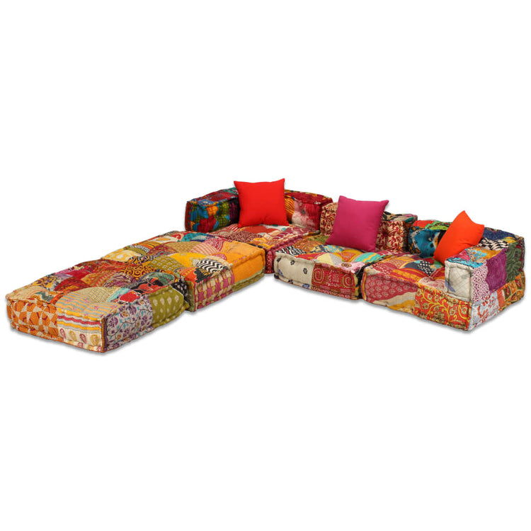 Vidaxl Pouf Three -Eater Modular Fabric Patchwork