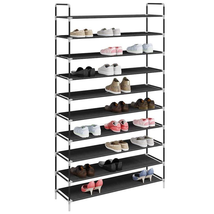 Vidaxl -Schuhregal mit 10 Regalen aus Metall und unbedecktem Stoff schwarz