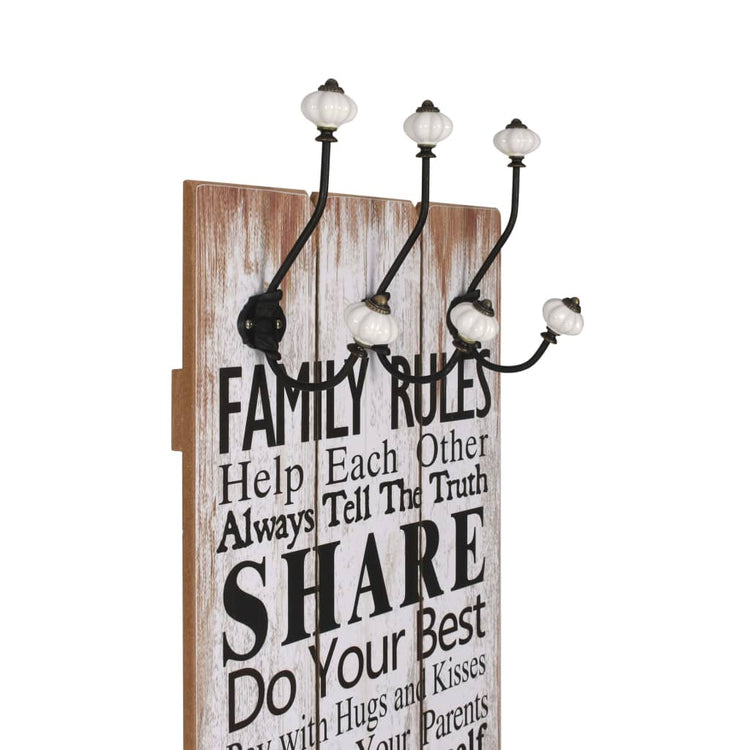 VIDAXL -Wandbedeckungsregal mit 6 Haken Familienregeln 120 x 40 cm