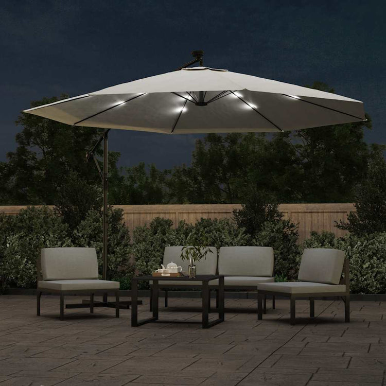 Vidaxl -schwimmendes Parasol mit LED -Beleuchtung und Metallstast 350 cm Sand