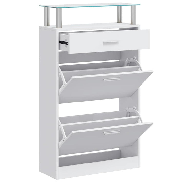 Vidaxl -Schuhschrank mit Schubladen und Glasregal weißes Holz