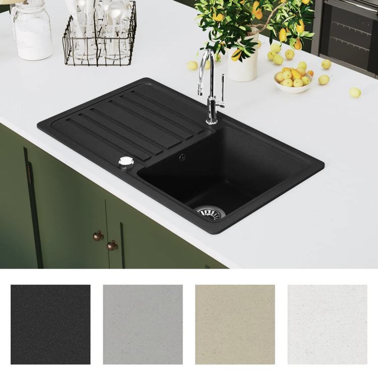 Vidaxl -Waschbecken Granit Einerkörper mit Abfluss reversibler Schwarz
