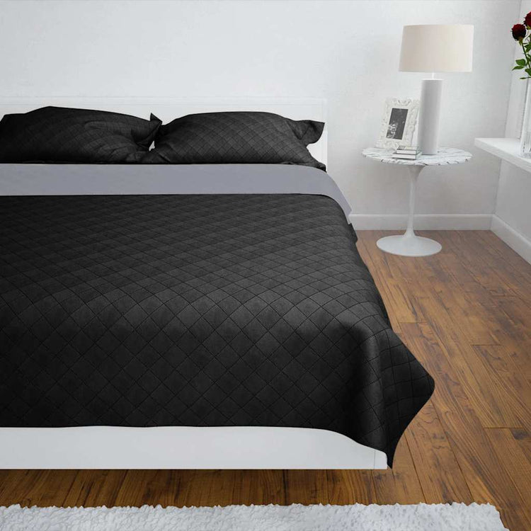 VIDAXL BEDSPREAD DOUBLE SEITE 220X240 CM Schwarz grau