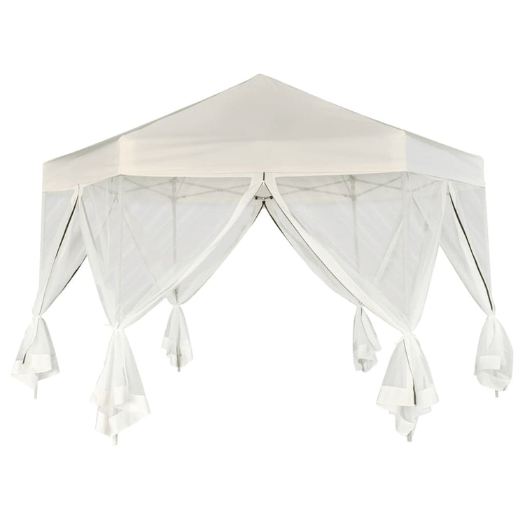 Vidaxl Partytent Popup Hexagonal mit 6 Seitenwänden 3.6x3.1 M Creme Weiß