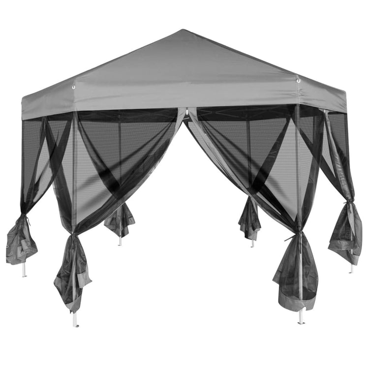 Vidaxl Partytent Pop-up Hexagonal mit 6 Seitenwänden 3.6x3,1 m Grau
