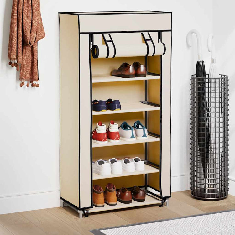 Vidaxl -Schuhschrank mit Abdeckung 58x28x106 cm Stoffcreme