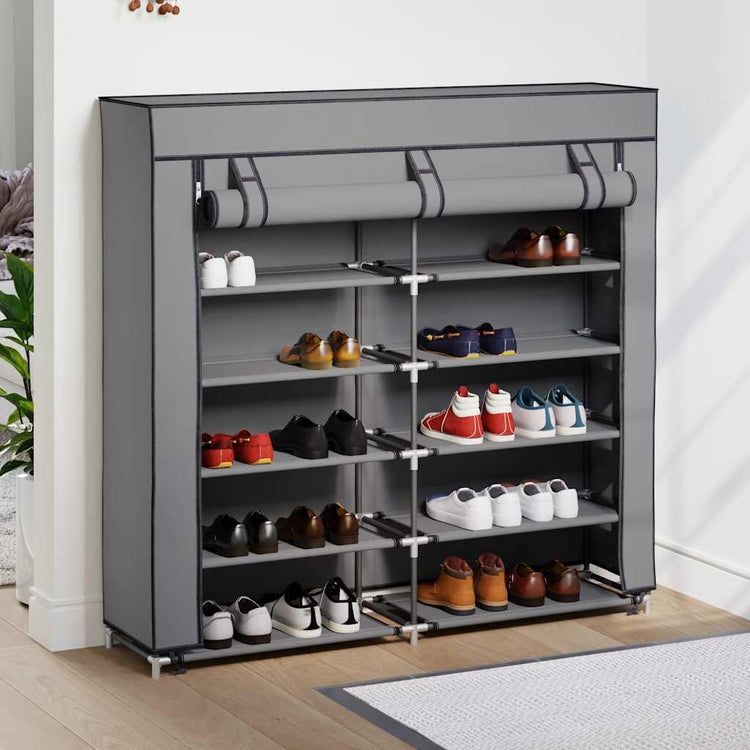 Vidaxl -Schuhschrank mit Abdeckung 115x28x110 cm Stoff grau