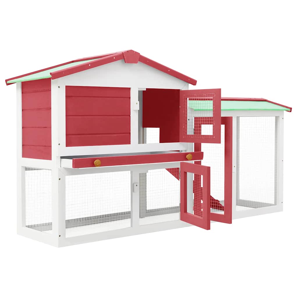 VIDAXL -Kaninchenhütte für äußere große 145x45x84 cm Holz rot und weiß