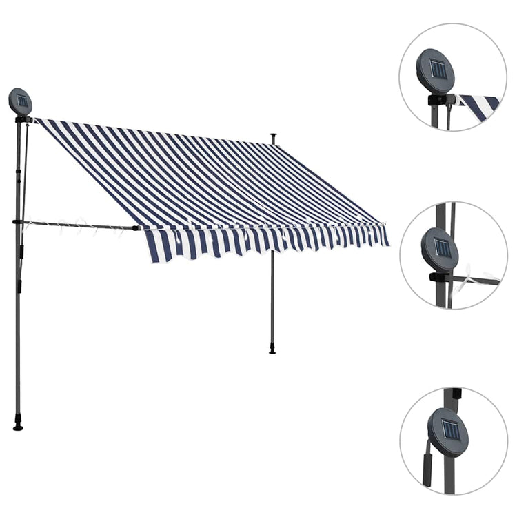 Vidaxl luifel manuell ausziehbar mit LED 250 cm blau und weiß
