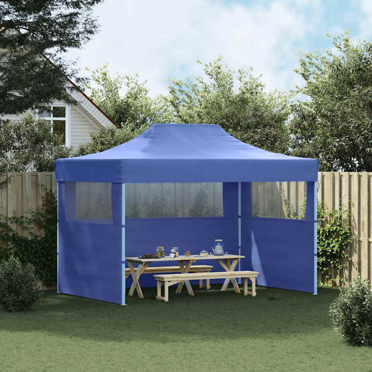 Vidaxl -Partyzelt mit 3 Seitenwänden faltbar 3x4 m Stahlblau