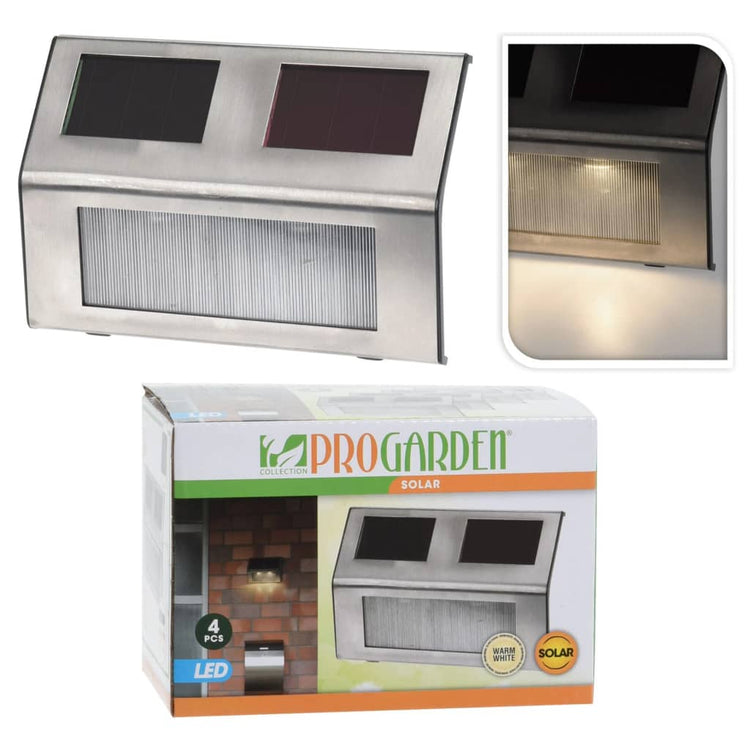 Prograrden Progarden 4-teiliger Gartenlampset Solar LED Edelstahl