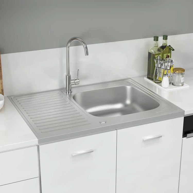 VIDAXL -Spüle mit Abflusssatz 800x600x155 mm Edelstahl Silber