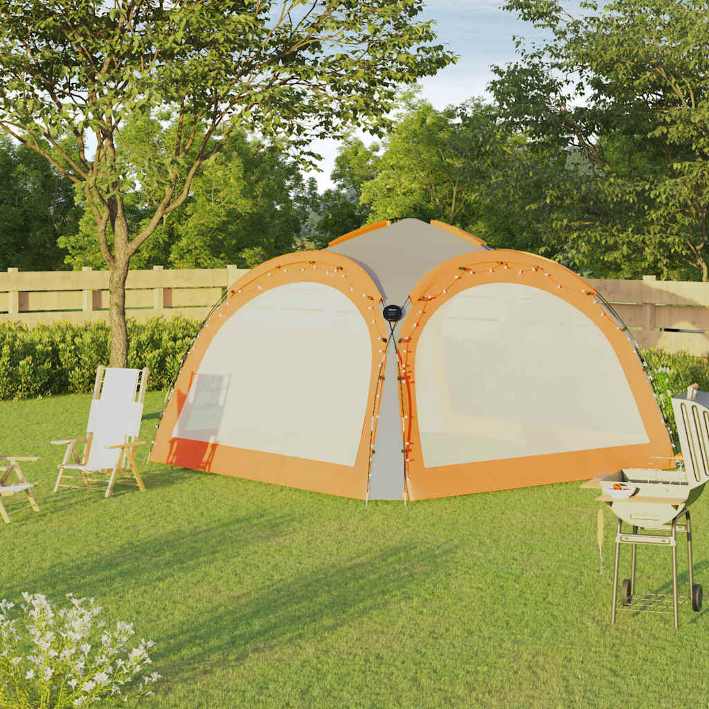 VIDAXL -Partyzelt mit LED- und 4 Seitenwänden 3.6x3,6x2,3 m grau und orange