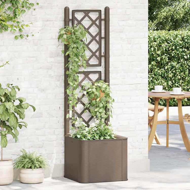 Vidaxl -Pflanzer hoch mit Latwerk und Selbstbeschäftigungssystem Mokka