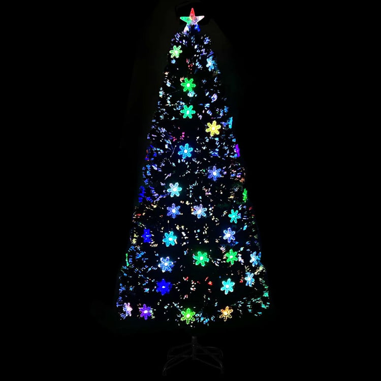 Vidaxl Weihnachtsbaum mit LED -Schneeflocken 180 cm Faserschwarz schwarz