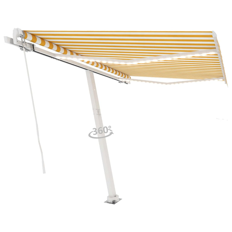 Vidaxl luifel manuell ausziehbar mit LED 350x250 cm gelb und weiß