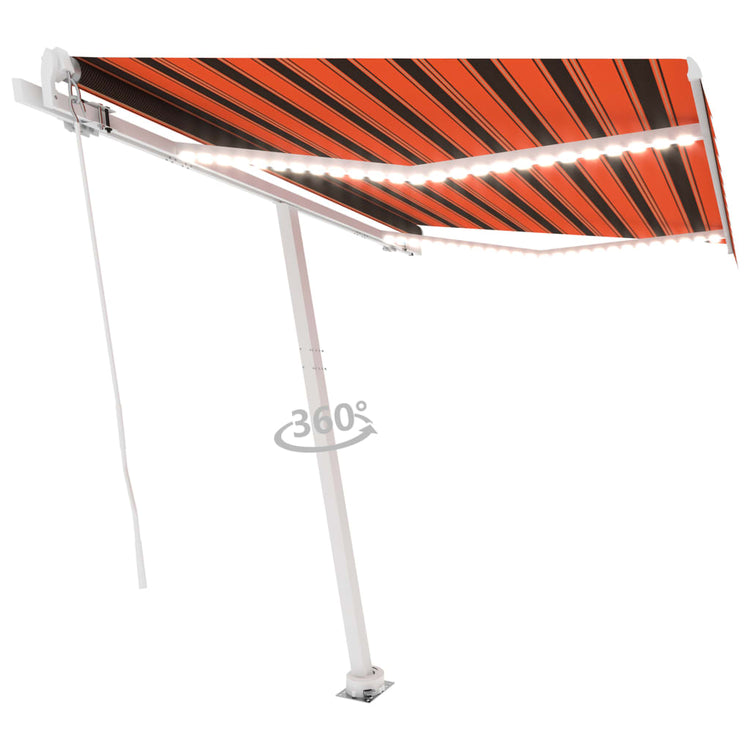 Vidaxl Luifel mit LED 350x250 cm Orange und Braun manuell ausziehbar