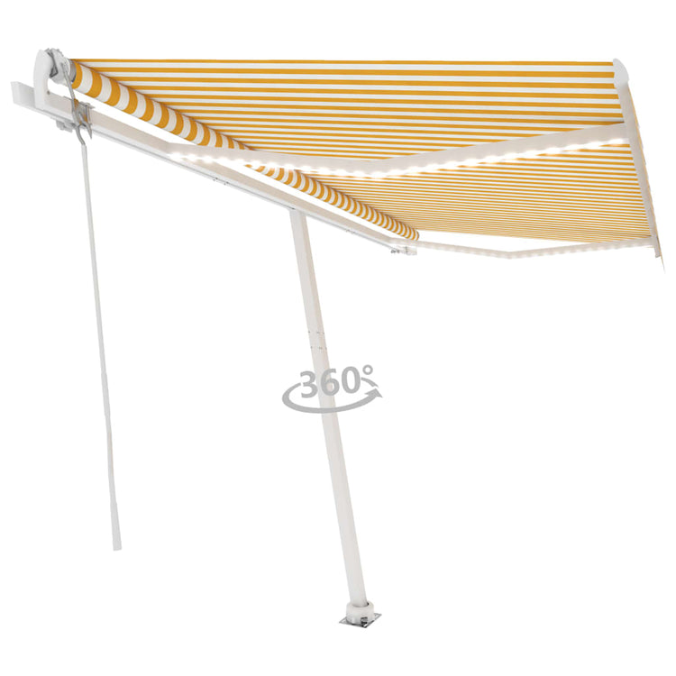 Vidaxl Luifel Automatik mit LED- und Windsensor 450x350 cm Gelb weiß