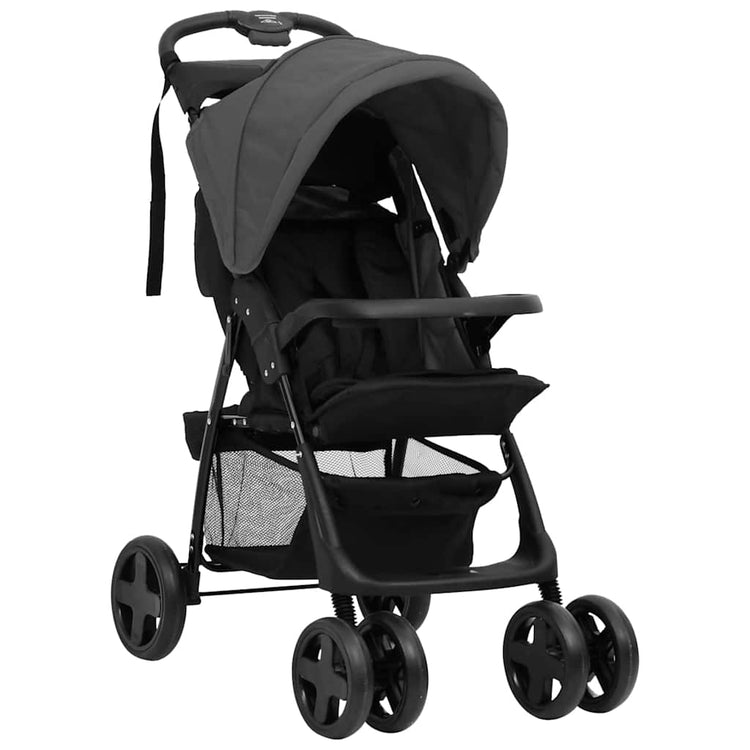 Vidaxl Kinderwagen 3-in-1 Stahl dunkelgrau und schwarz