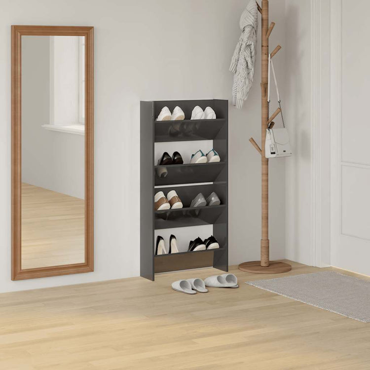 Vidaxl Wandschuhschränke 2 ST 60x18x60 cm Holz Hochglanzgrau grau