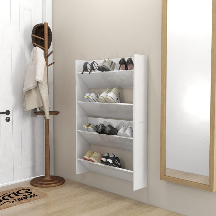 Vidaxl Wandschuhschränke 2 ST 80x18x60 cm Propertiertes Holz Hochglanz weiß