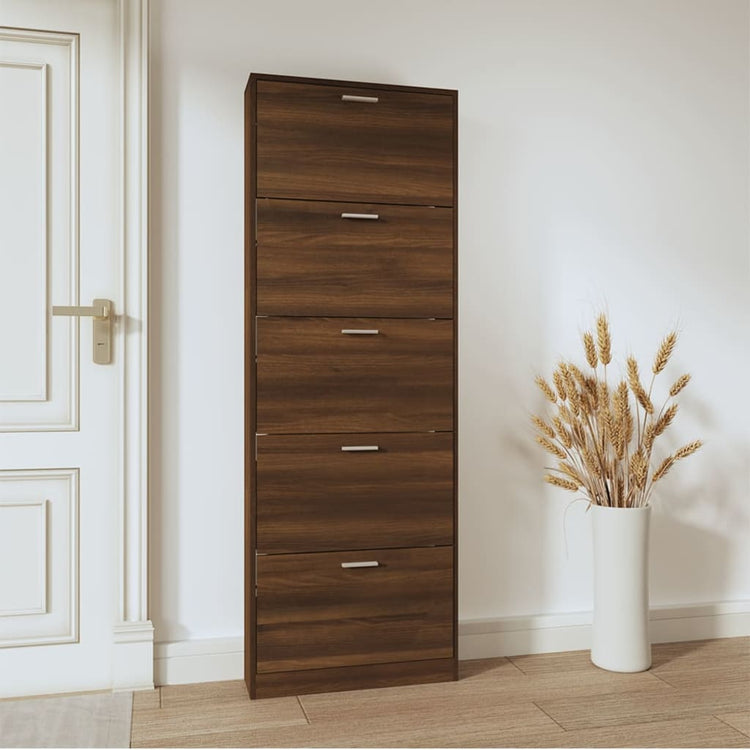 Vidaxl Schuhschrank 59x17x169 cm verarbeitete Holzbraune Eiche Farbe