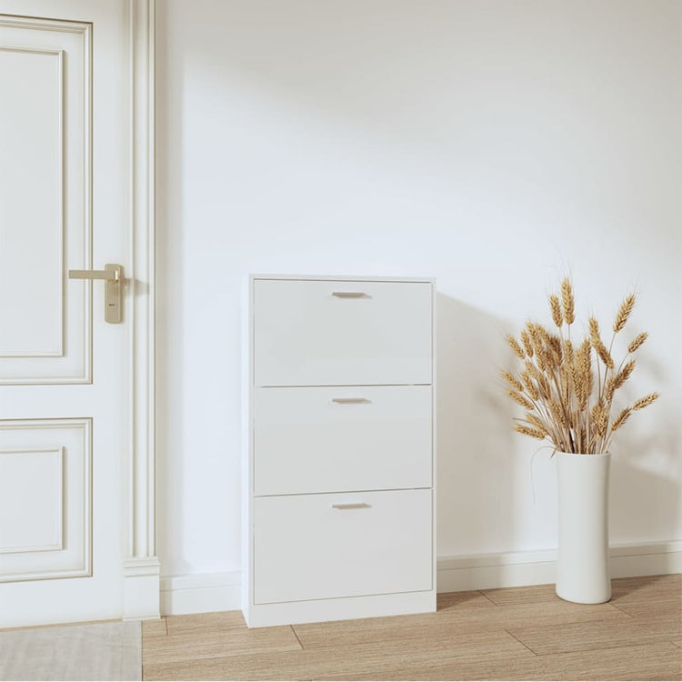 VIDAXL -Schuhschrank 59x17x108 cm propertiertes Holz Hochglanz weiß