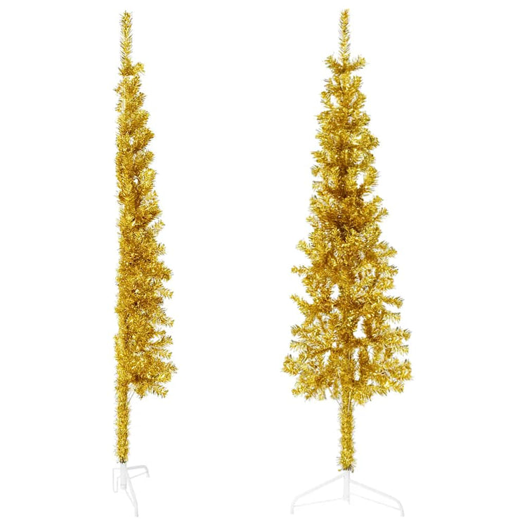 Vidaxl kunstkerstboom halb mit Standard schmal 150 cm Gold gefärbt