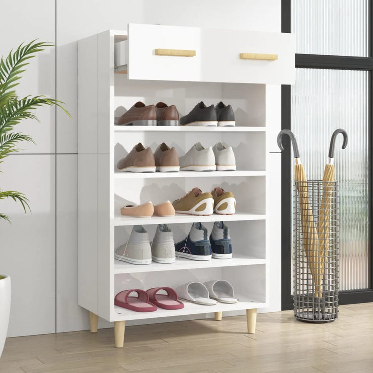 Vidaxl Schuhschrank 60x35x105 cm verarbeitetes Holz Hochglanz weiß