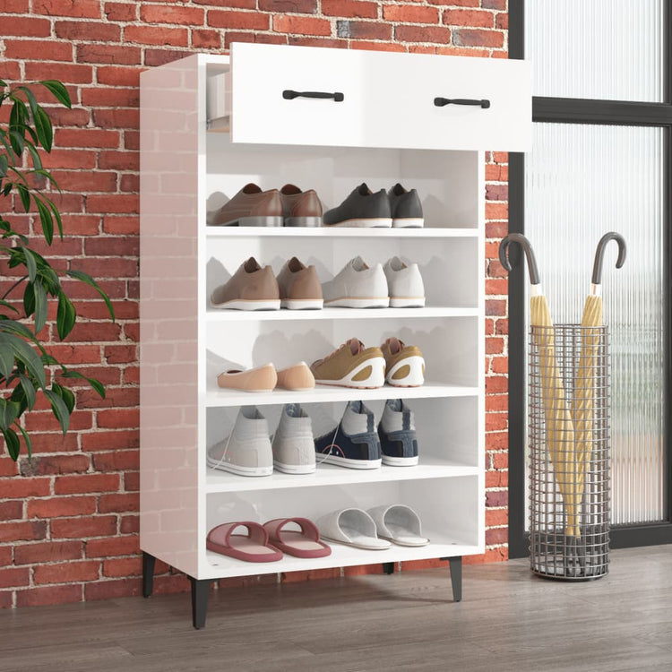 Vidaxl Schuhschrank 60x35x105 cm verarbeitetes Holz Hochglanz weiß
