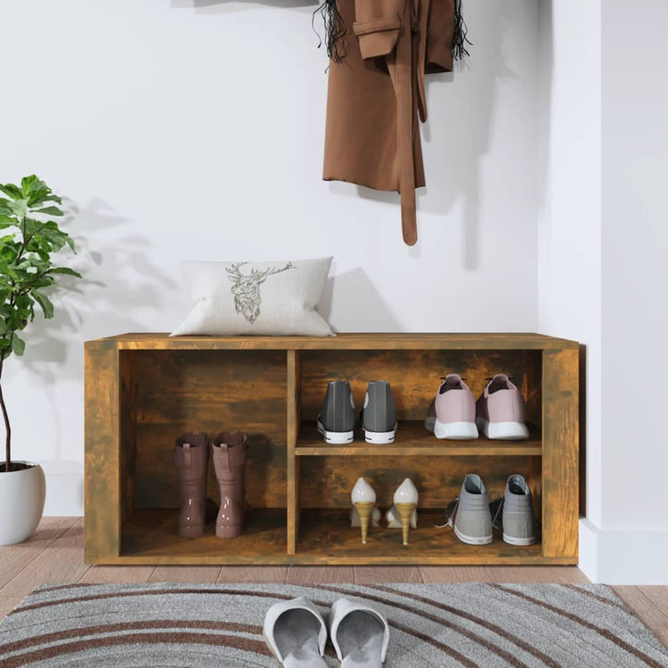 VIDAXL -Schuhschrank 100x35x45 cm Eigenschaften mit geräuchertem Eichenbaus befördert