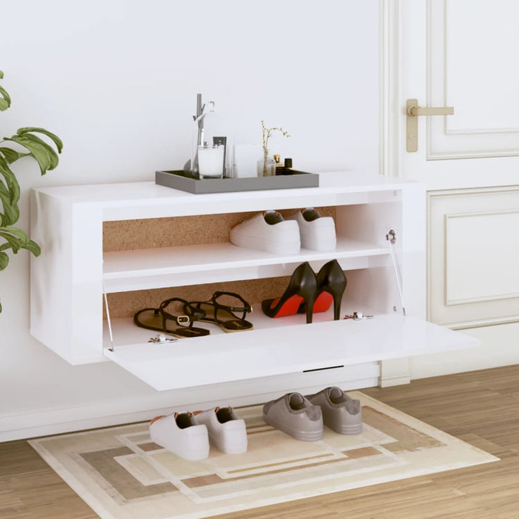 Vidaxl Wandschuhschrank 100x35x38 cm propertiertes Holz Hochglanz weiß