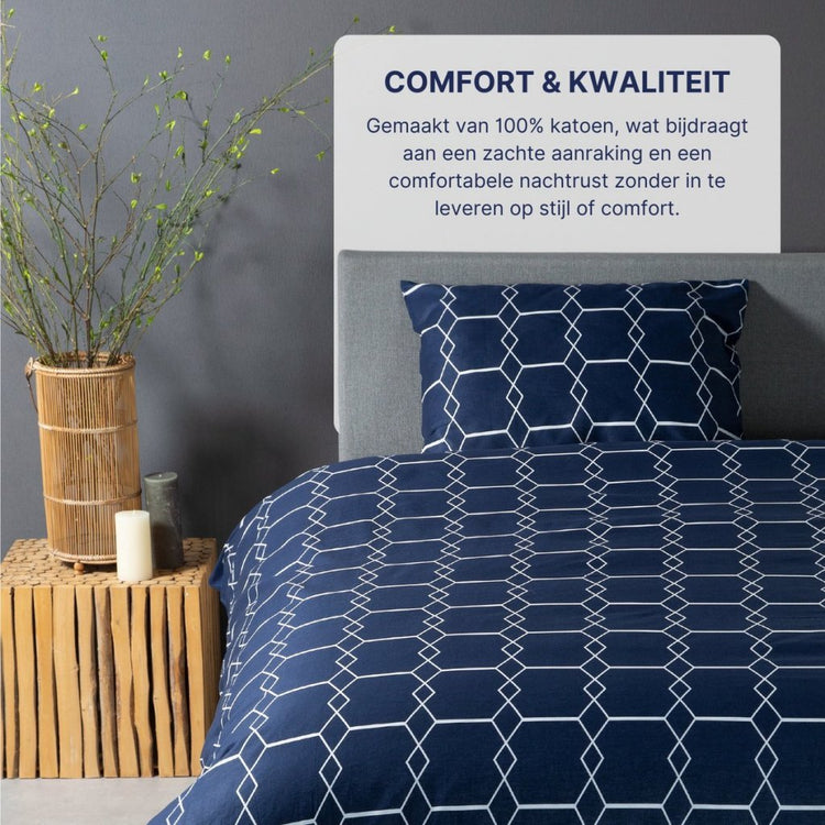 Zehn Cate Cotton Single Duvet Cover 140x200 220 cm grafisch dunkelblau