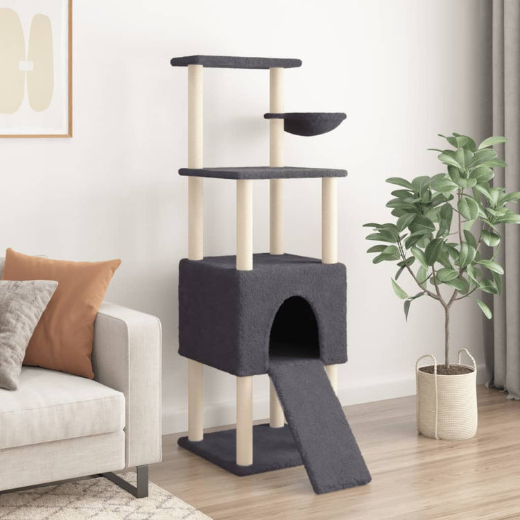 Vidaxl -Katzenmöbel mit Sisal -Kratzerpfosten 153 cm dunkelgrau