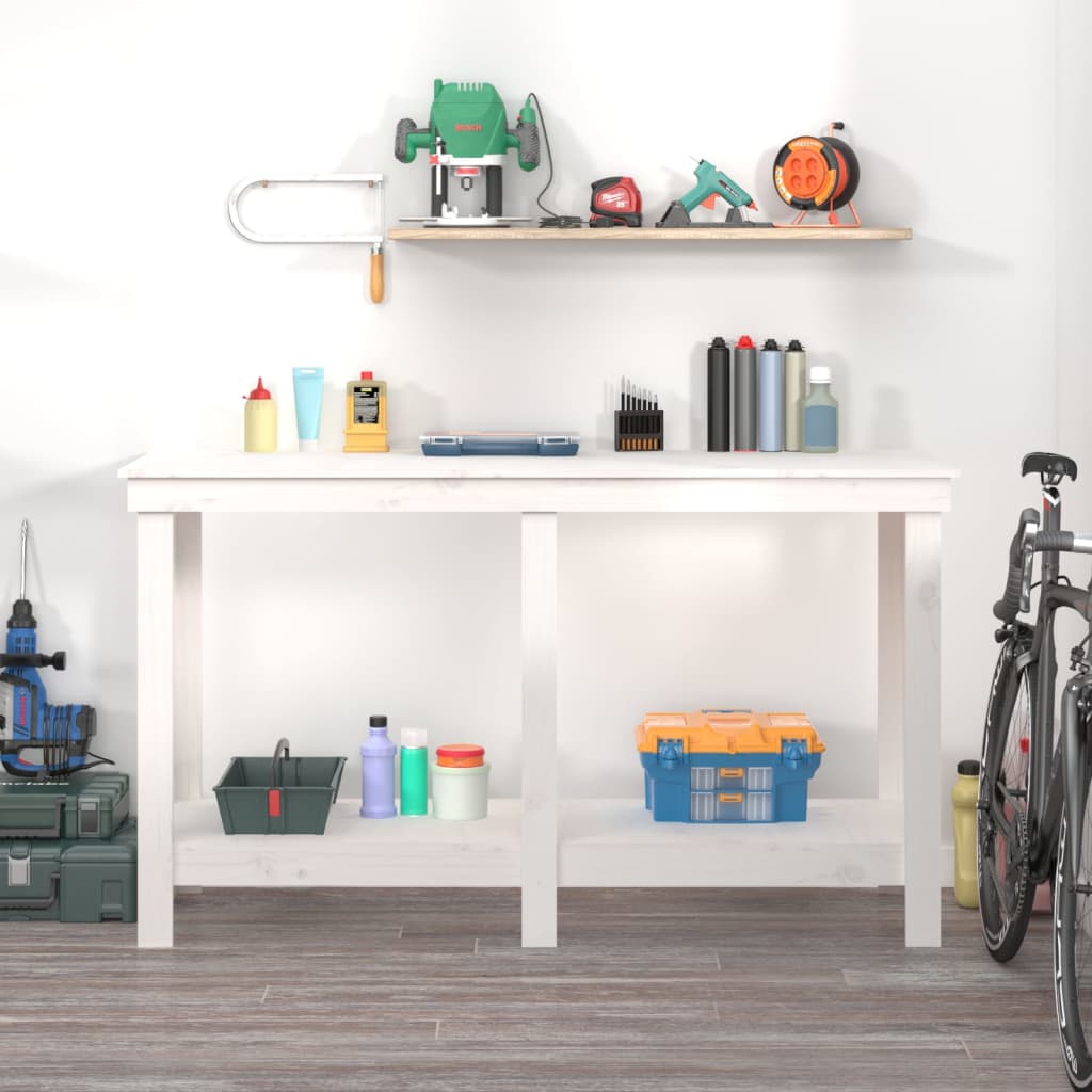 Vidaxl Workbench 140x50x80 cm Festkiefer weiß
