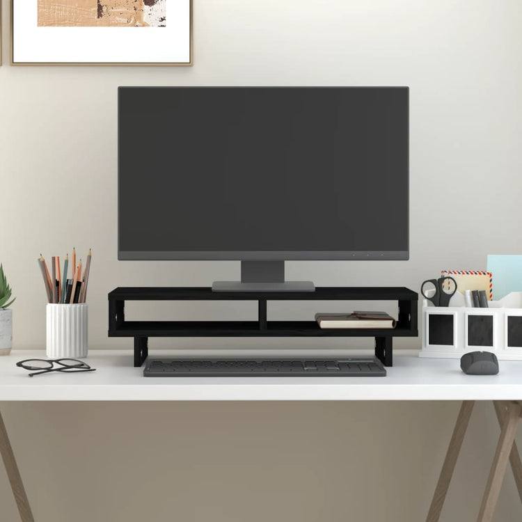 Vidaxl Monitor Stand 60x27x14 cm Festkiefer schwarz schwarz