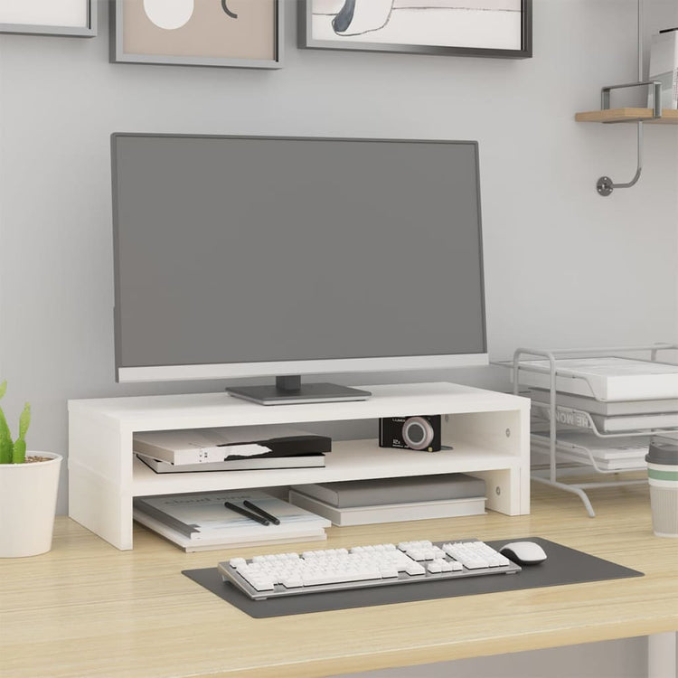VidaXL Monitorständer (52-101)x22x14 cm massives Kiefernholz weiß