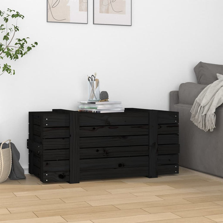 Vidaxl Storage Box 91x40.5x42 cm Festkiefer Holz schwarz