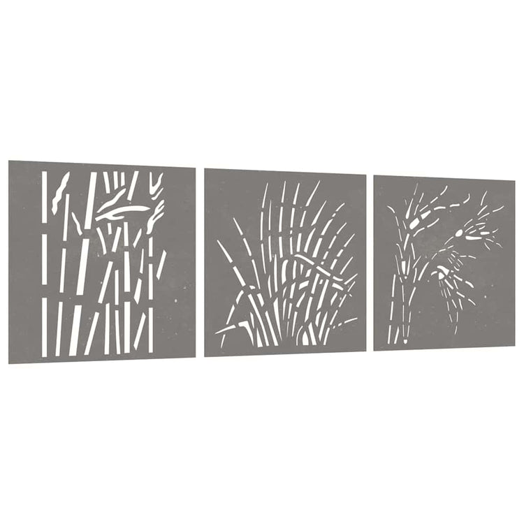 Vidaxl Wanddekoration Garten 3 ST Gras Design 55x55 cm Cortenstaal