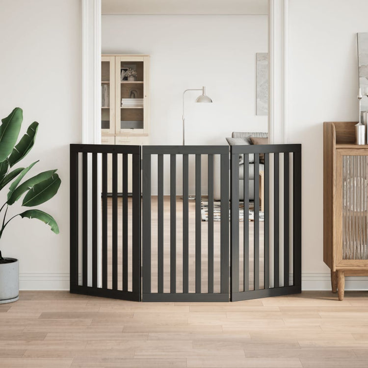 Vidaxl Hundezaun zusammenklappbar 3 Paneele 150 cm Pappelholz Schwarz