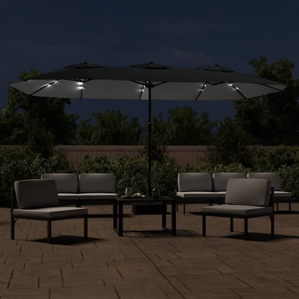 Vidaxl Parasol Doppeldach mit LED 449x245 cm Schwarz