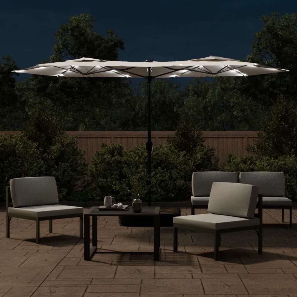 Vidaxl Parasol Doppeldach mit LED 316x240 cm Sandweiß
