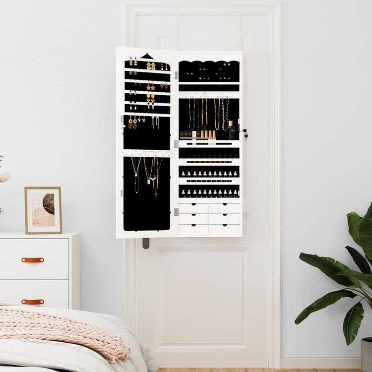 Vidaxl -Schmuckschrank mit Spiegelwand montiert 37,5x10x106 cm Weiß
