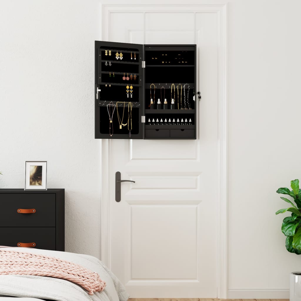 Vidaxl Schmuckschrank mit Spiegel und mit LED -Wand montiertem Schwarz