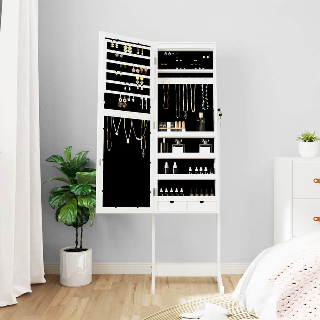 Vidaxl -Schmuckschrank mit Spiegel mit LED Lighting Listached White
