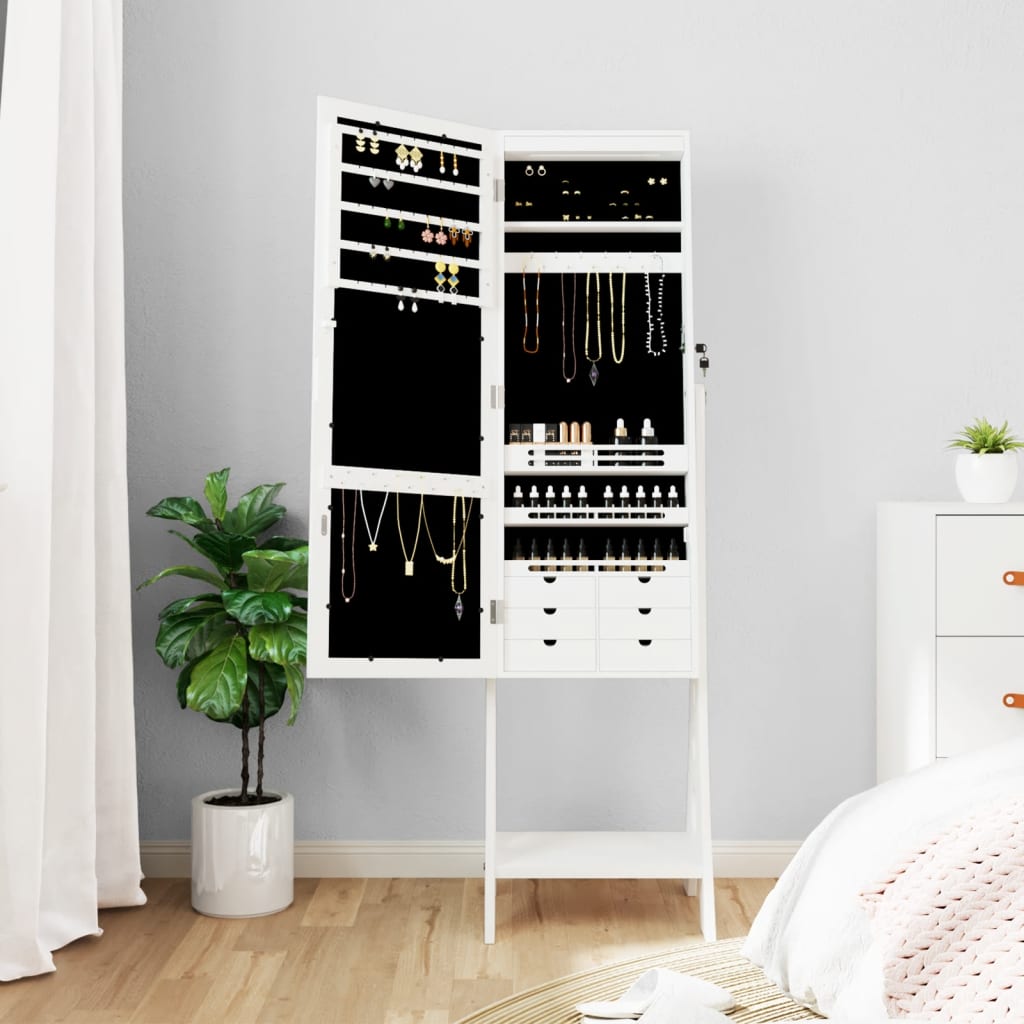 Vidaxl -Schmuckschrank mit Spiegel mit LED Lighting Listached White