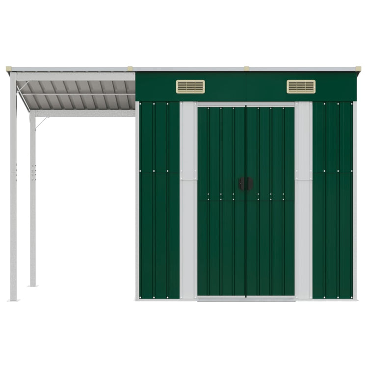 Vidaxl Gartenschuppen mit verlängertem Dach 277x110.5x181 cm Stahlgrün