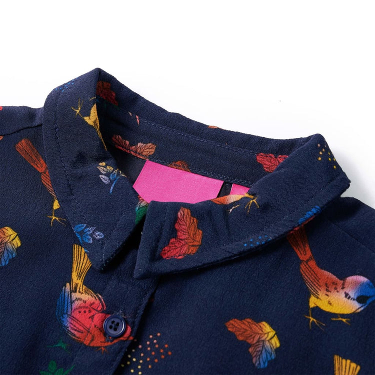 Vidaxl Kinderkleid mit langen Ärmeln 128 Marineblau