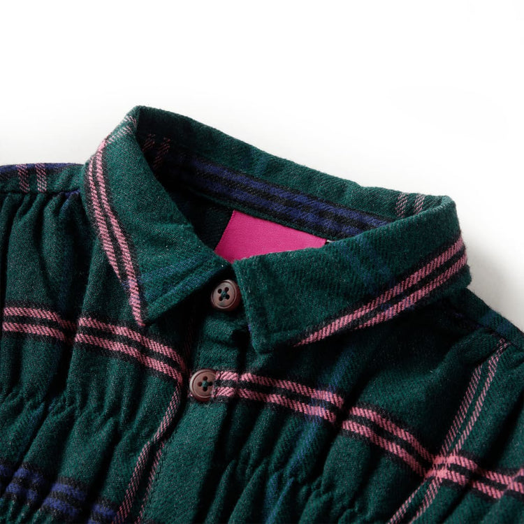 Vidaxl Kinderkleid mit langen Ärmeln und Rüschen 140 dunkelgrün